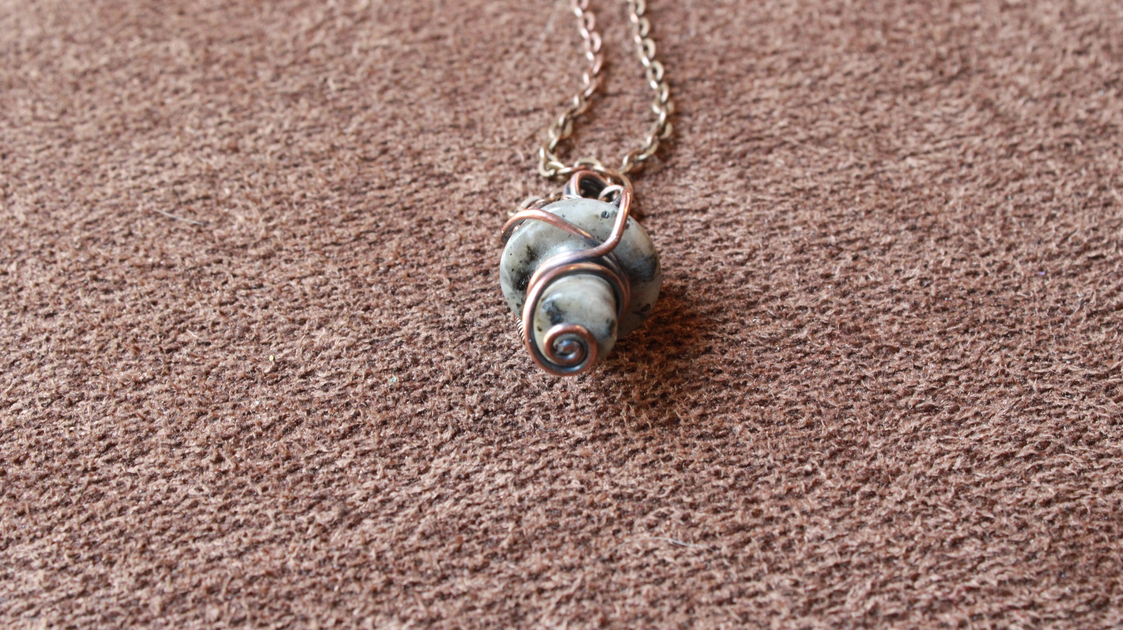 Labradorite Mushroom Pendant | Hand-Wrapped Copper Wire | Little Stone Raven