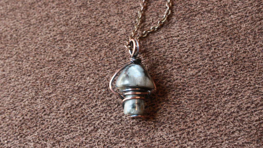 Labradorite Mushroom Pendant | Hand-Wrapped Copper Wire | Little Stone Raven
