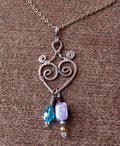 Heart with Amethyst and Glass Beads | Hand-Wrapped Copper Wire | Little Stone Raven