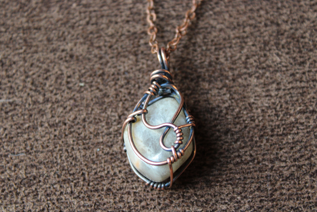 Moon Stone | Hand-Wrapped Copper Wire | Little Stone Raven