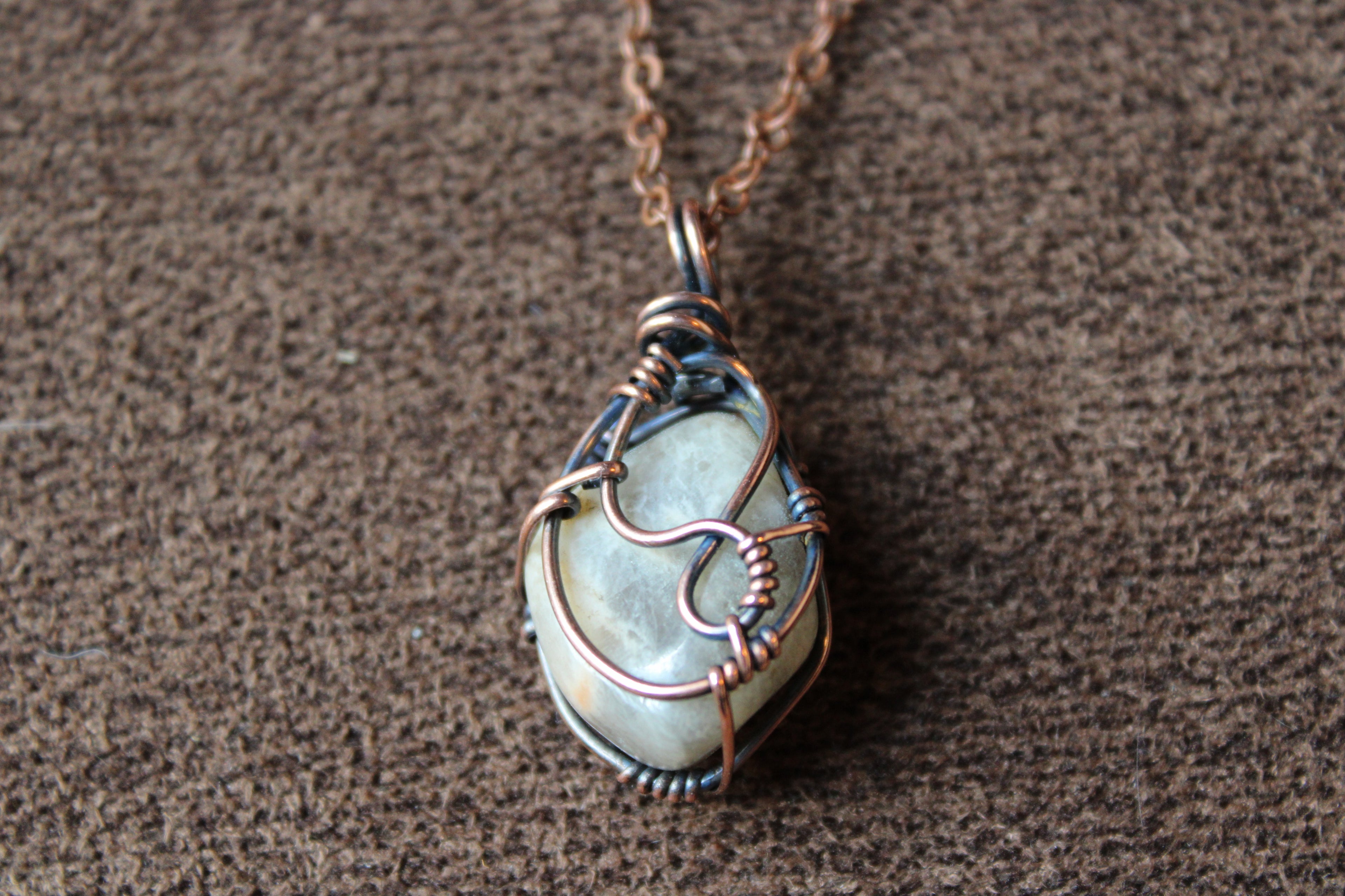 Moon Stone | Hand-Wrapped Copper Wire | Little Stone Raven