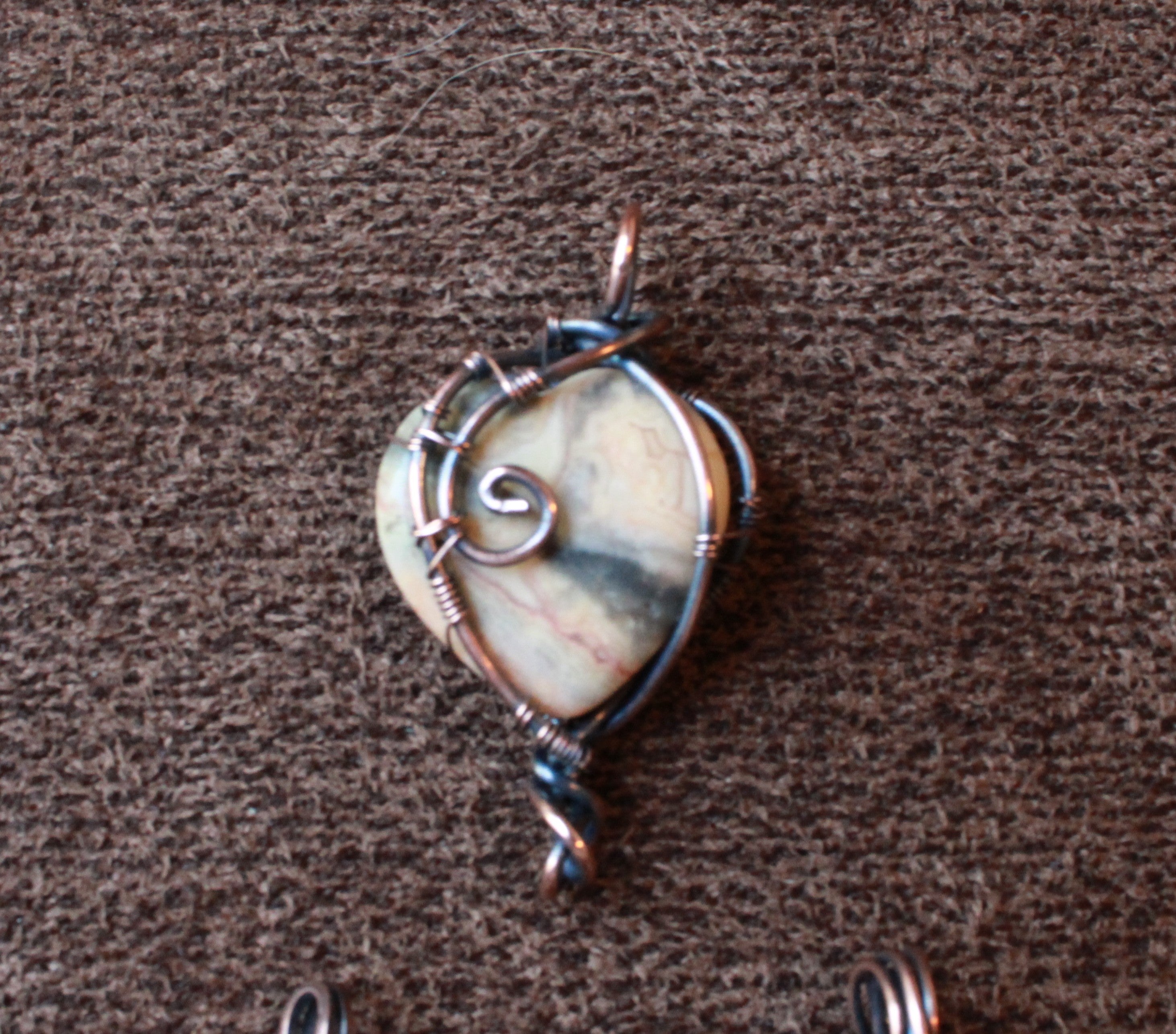Crazy Agate Heart Pendants | Hand-Wrapped Copper Wire | Little Stone Raven