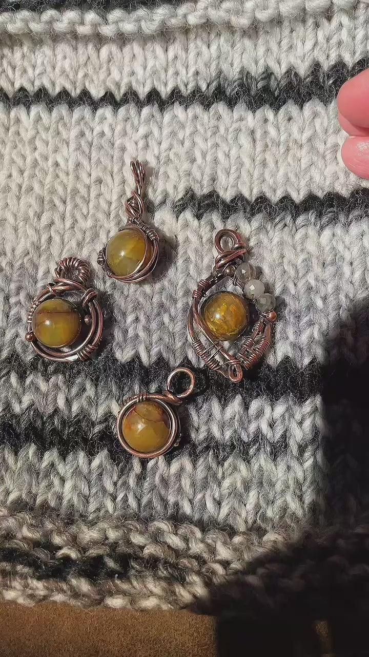 Pietersite Bead Pendants | Hand-Wrapped Copper Wire | Little Stone Raven
